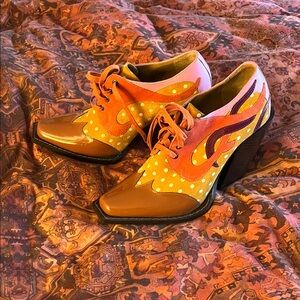 John Fluevog Orange and Brown Heels